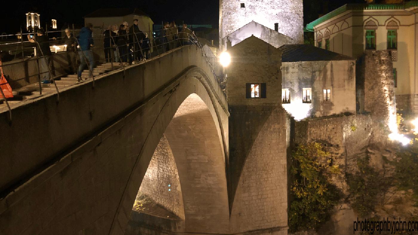 Old bridge in Mostar by night