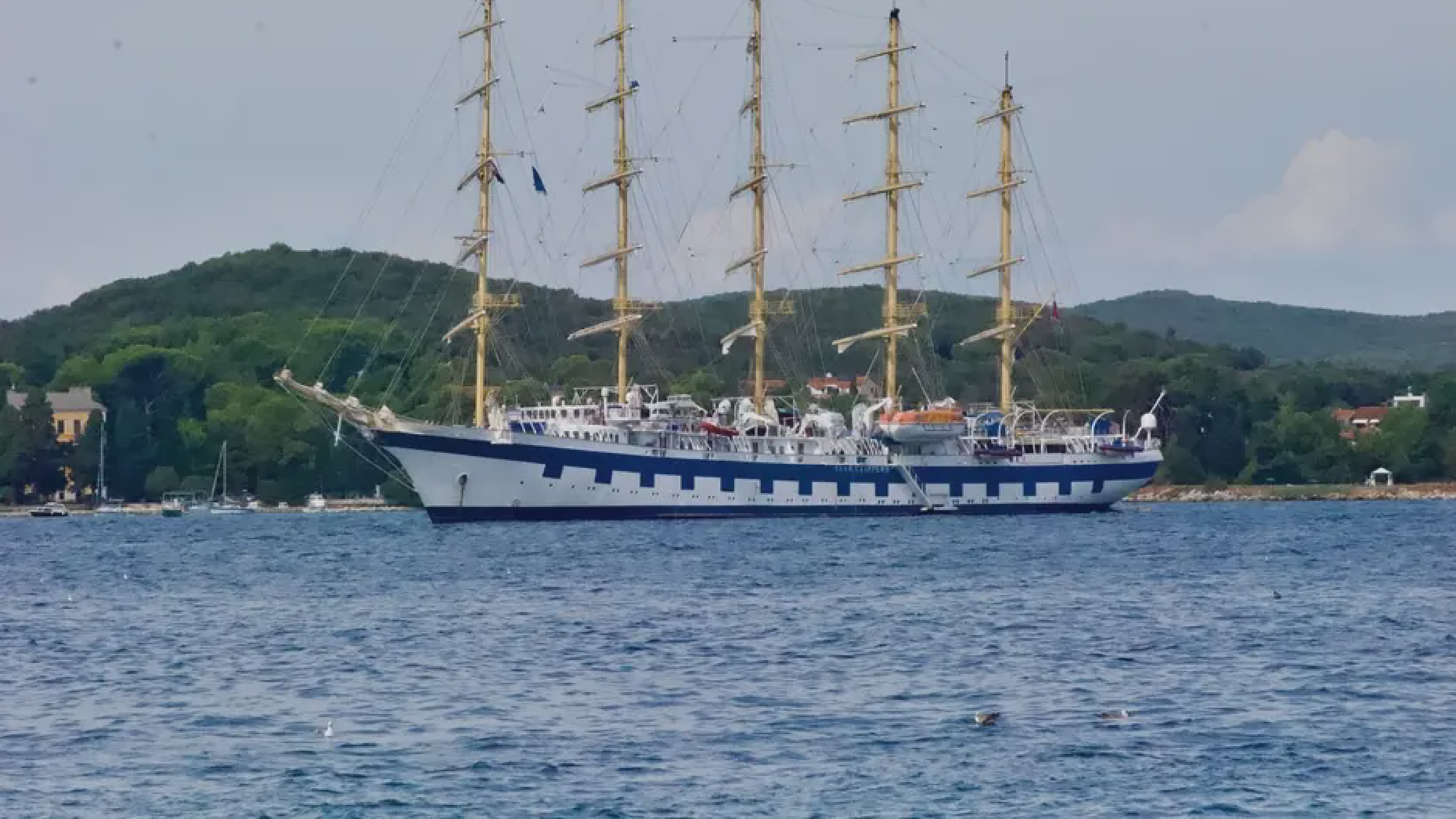 Catamaran anchored in secluded bay